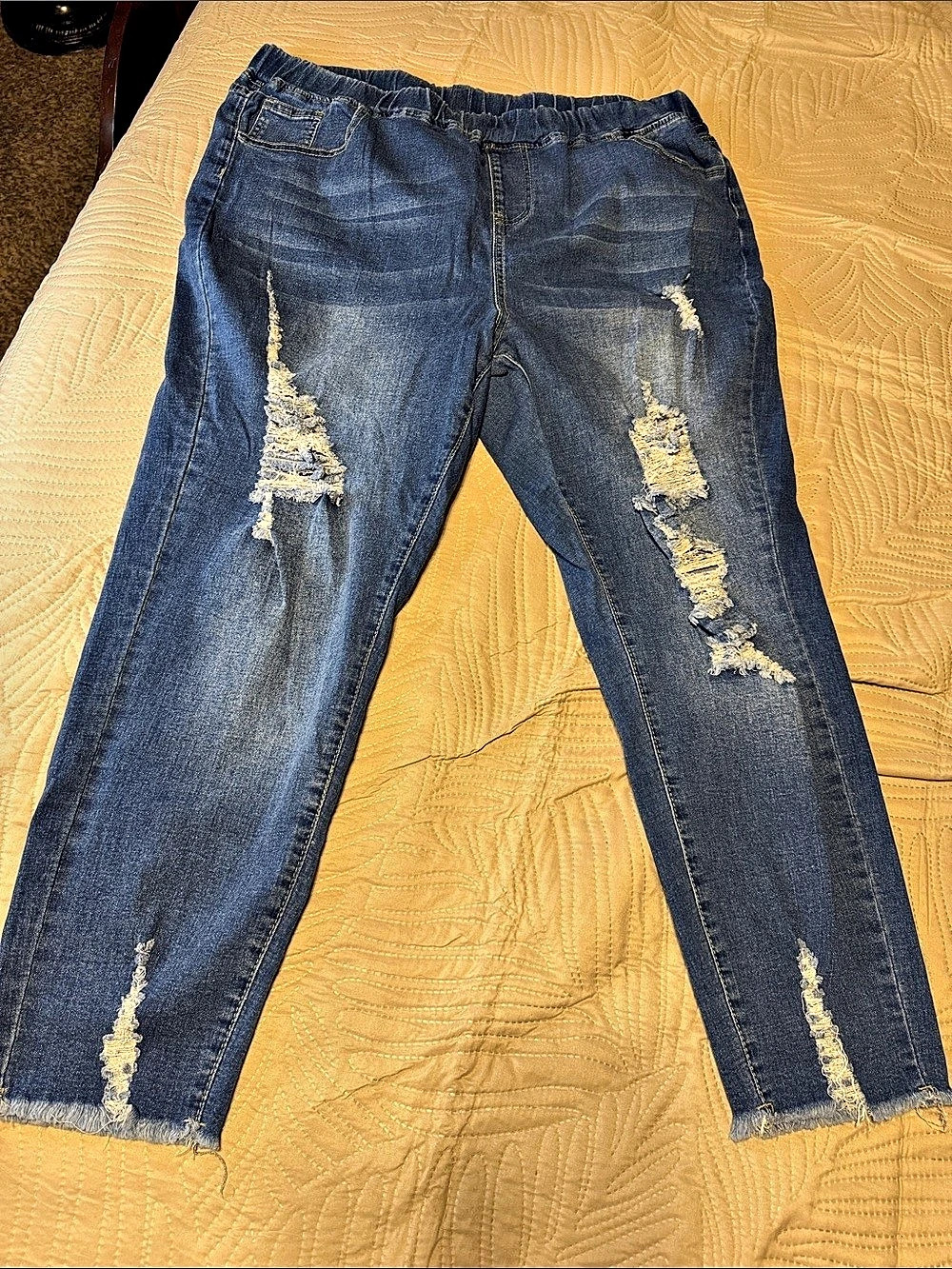 SHEIN Distressed Skinny Jeans in Blue Size 4XL